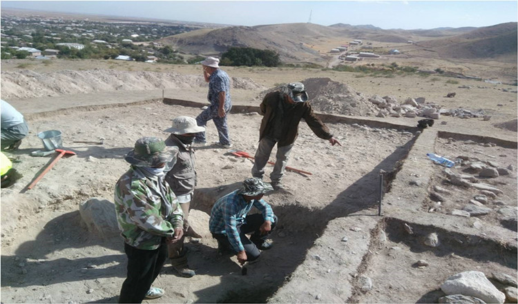 西北大学中亚考古队与乌兹别克斯坦考古专家在发掘现场。.jpg