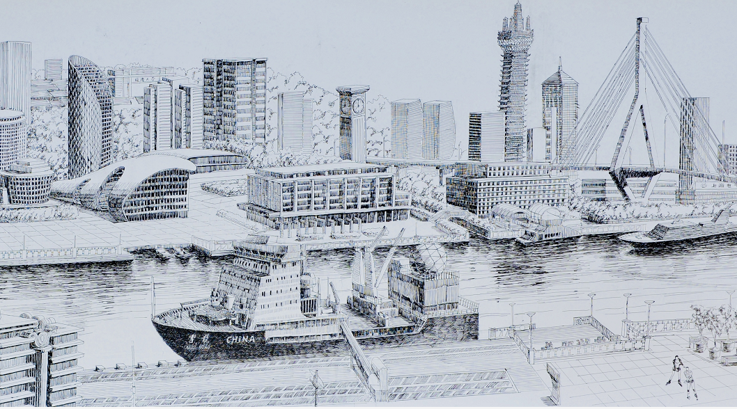 5年勾勒30米钢笔画长卷黑白灰色系的上海滨江焕发别样美