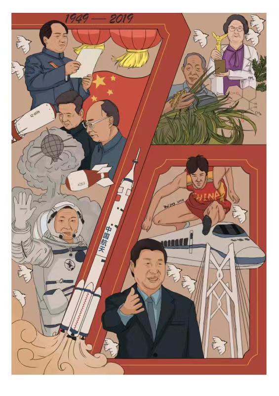 漫画| 一张图:大学生眼中的波澜壮阔70年【全国大学生网络文化节获奖